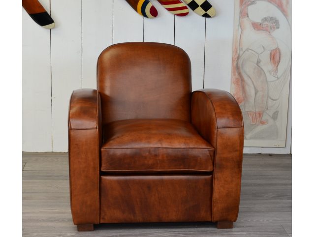Fauteuil Club NEWCASTLE - Marron foncé antiquaire P1664 - Plumes - Modification profondeur