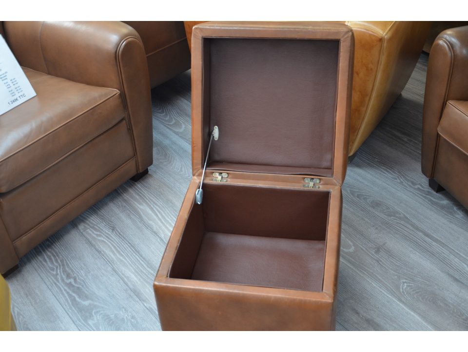 Pouf Carré Coffre en cuir-marron B3