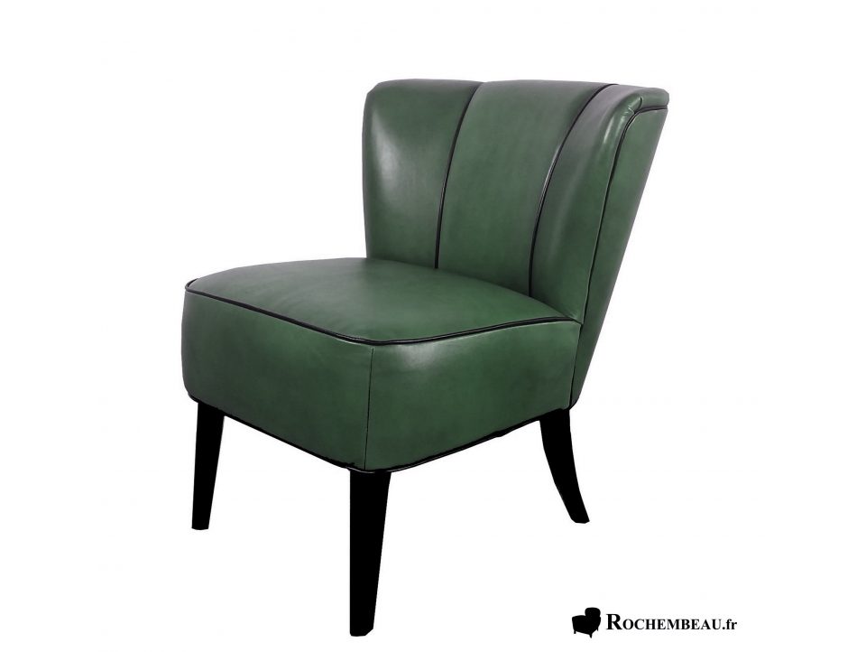 Fauteuil cuir vert anglais Vintage VEGA