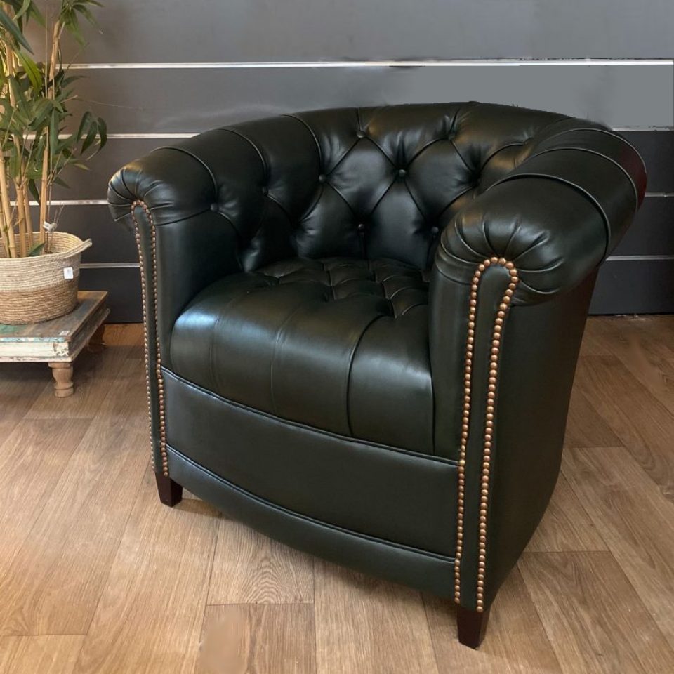 Fauteuil crapaud capitonné BRIGHTON - Vert Anglais