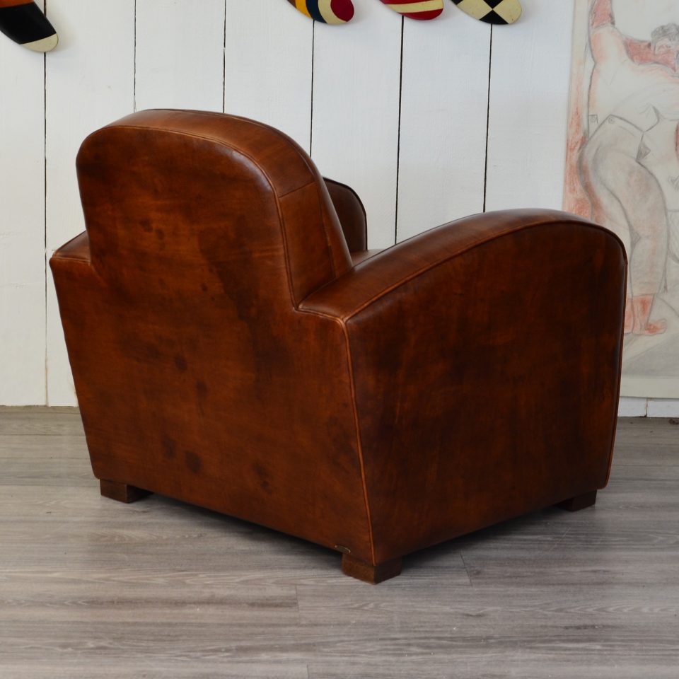 Fauteuil Club NEWCASTLE - Marron foncé antiquaire P1664 - Plumes - Modification profondeur