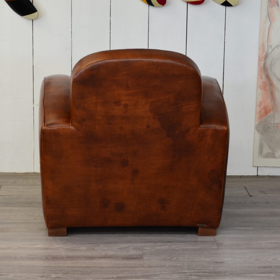 Fauteuil Club NEWCASTLE - Marron foncé antiquaire P1664 - Plumes - Modification profondeur
